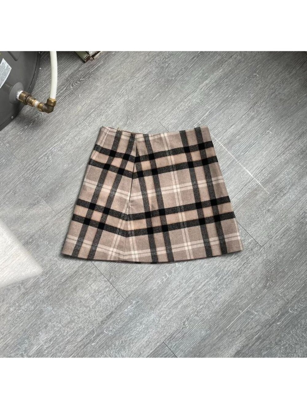 Beige / Tan / Black “Wilfred” “Aritzia” Wool Blend Plaid Mini / Short Skirt